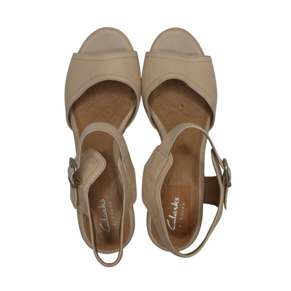 Clarks Nadine Lola Beige Leather Open Toe Wedge Heel Sandals Womens 7.5 - Picture 6 of 12